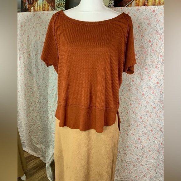 Vintage Mudd Women's Medium mudd Brown Inside out out Short Sleeve Shirt - Picture 2 of 11